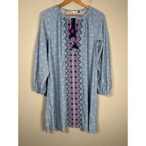 CABANA LIFE Coast Long Sleeve Tunic Dress Blue Size Large